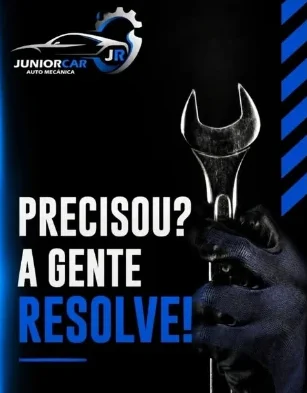 Publicação da Júnior Car: mão com luva segurando uma chave de boca e a frase “Precisou? A gente resolve!”